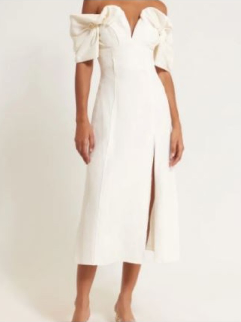 cult gaia White Muna Off-Shoulder Midi Dress with Front Slit